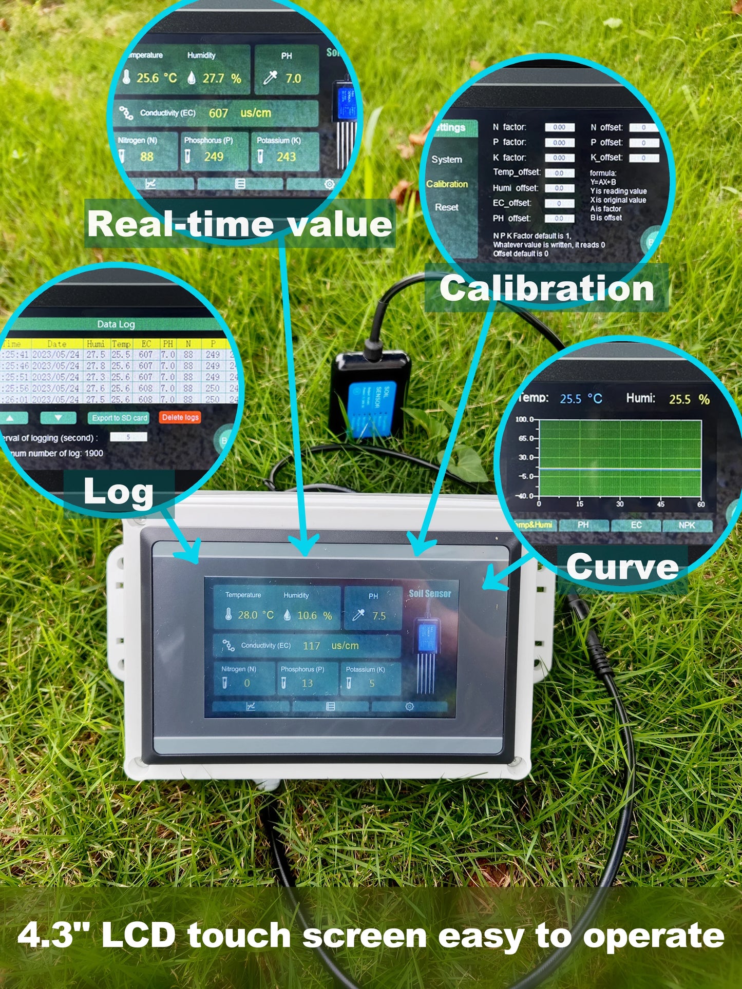 7 in 1 Soil Tester Meter - Moisture, Temperature, Humidity, EC, pH & NPK Sensor for Rapid Soil Analysis