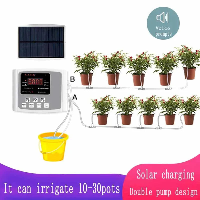 Solar Drip Irrigation System with Dual Pump & Timer | Automatic Plant Watering Device for Gardens