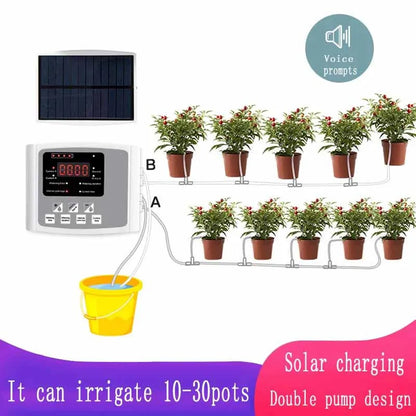 Solar Drip Irrigation System with Dual Pump & Timer | Automatic Plant Watering Device for Gardens