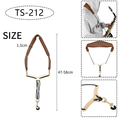 Saxophone Neck Strap - Adjustable Leather Universal Fit for Soprano, Alto, Tenor Sax with Secure Closed Hooks