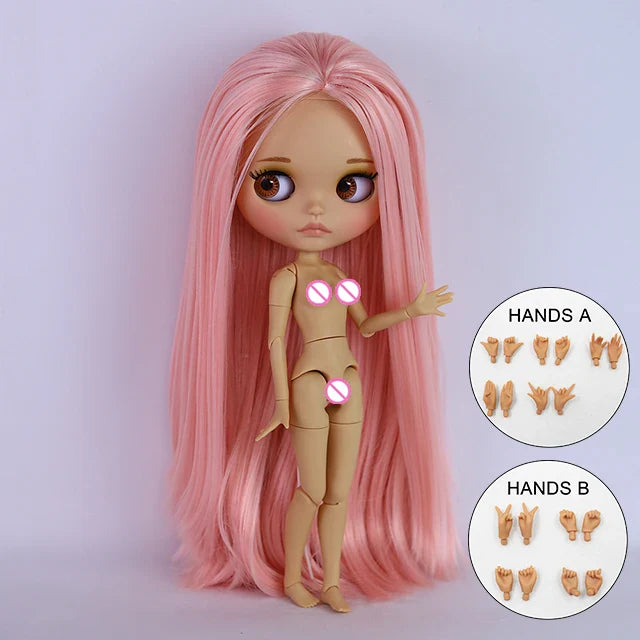 ICY DBS Blyth Doll – 1/6 BJD Joint Body, 30cm Brown Skin Matte Face with Bow, Cute Anime Girl Gift