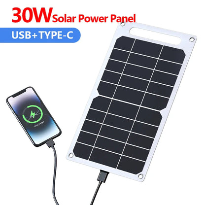 30W USB-C Waterproof Portable Solar Panel — 6.8V Outdoor Charger for Phones, Power Banks & Camping