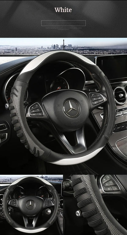 3D Honeycomb Leather Steering Wheel Cover – Durable Anti-Slip Universal Fit for 14.5-15 Inch Wheels