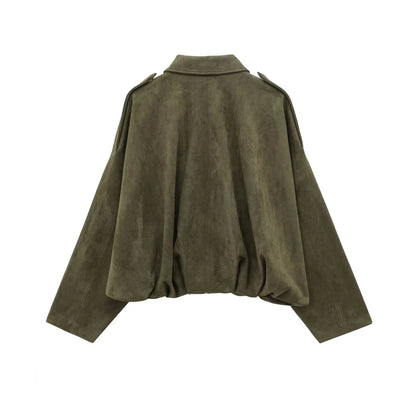 TRAFZA Women’s Casual Bomber Jacket — Oversized Lantern Sleeve Spring/Summer Coat, 2025 Streetwear Zipper Outerwear