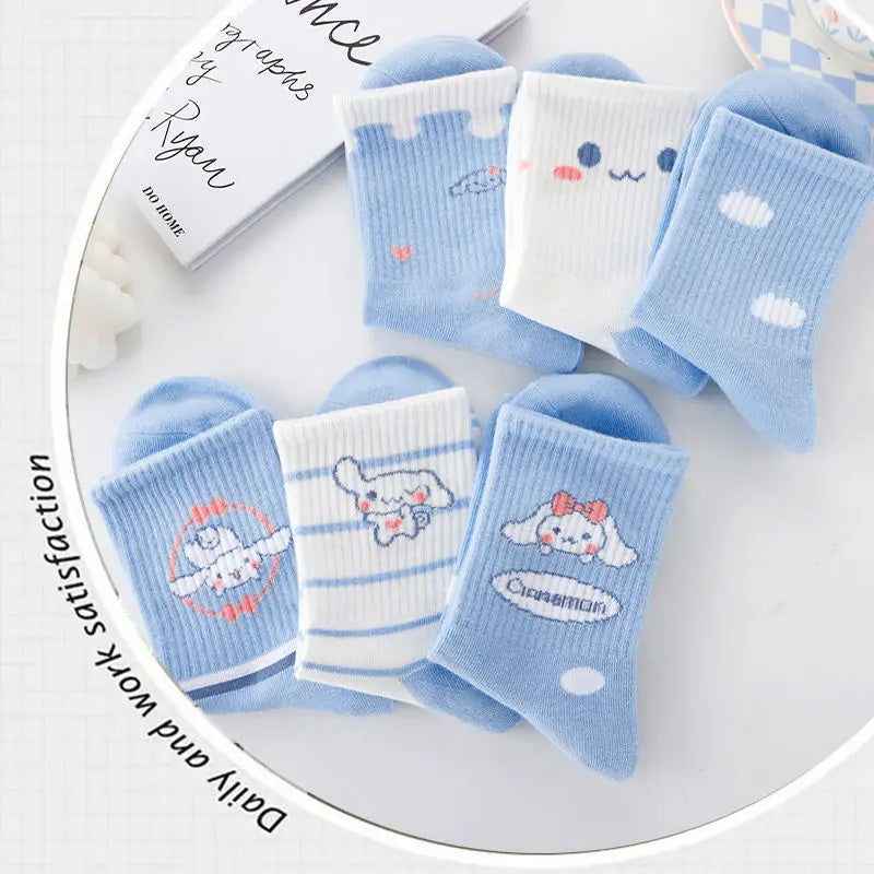 New Sanrio Cinnamoroll Cartoon Socks — Cute Unisex Mid-Calf Socks for Kids & Adults, Perfect for Autumn & Winter