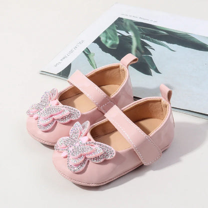 Baby Girls First Walking Shoes - Crystal Butterfly Princess Shoes for 0–18M Toddlers