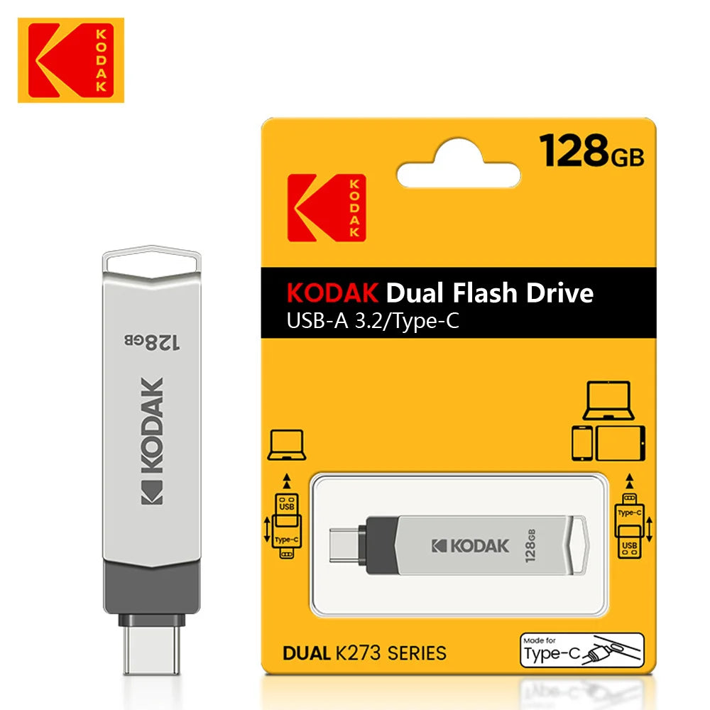 Kodak K273 High-Speed USB 3.2 Flash Drive – Type-C Dual-Use for Phone & Computer, 32GB to 256GB