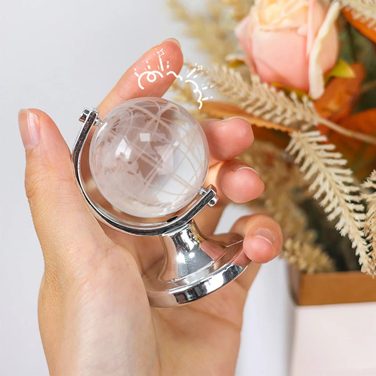 Mini Crystal Globe – Portable World Map Engraving, High Borosilicate Glass Decorative Table Art