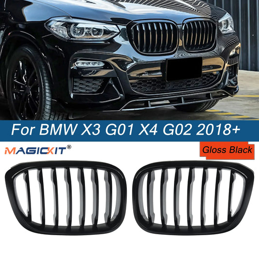 MagicKit Front Bumper Grill for BMW X3 X3M G01 & X4 G02 (2018-2020) — Gloss Black Single Slat Sport Style Replacement