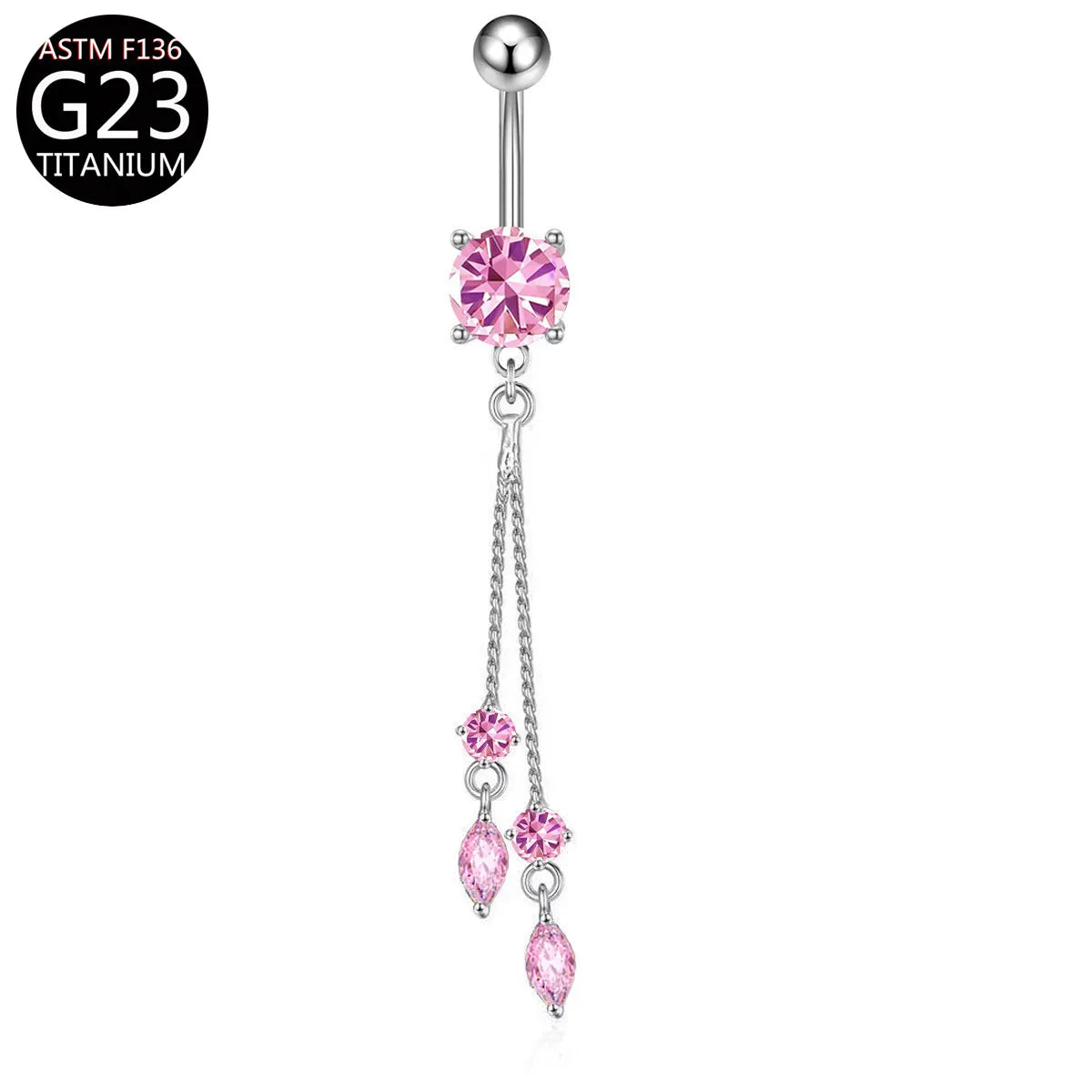 G23 Titanium Belly Button Ring - Zircon Butterfly Heart Dangle Navel Piercing Jewelry for Women 14G Sexy Style