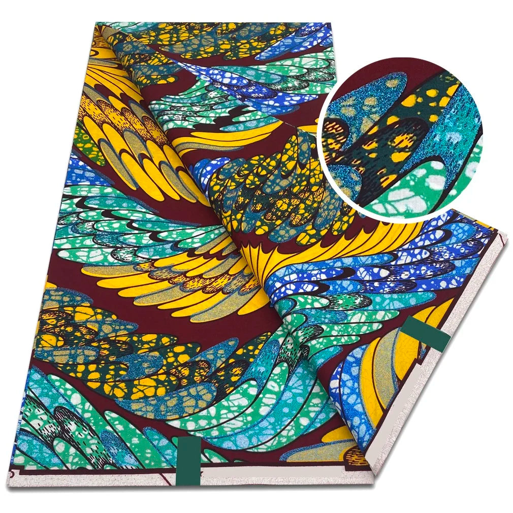 African Grand Super Golden Wax Fabric - Soft Glitter Gold Ankara Batik Print 6 Yards