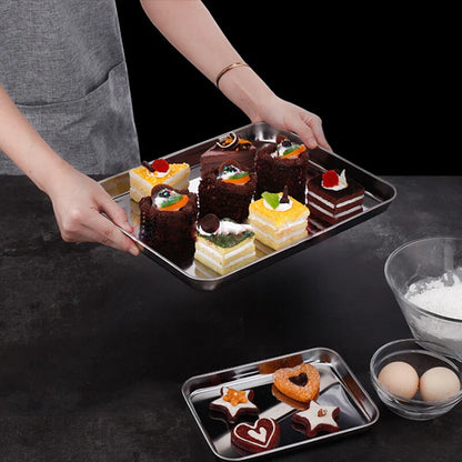 Rectangle Stainless Steel Buffet Tray – Metal Food Serving Plate for Rice, Noodles, & Home Dishes Storage Organizer