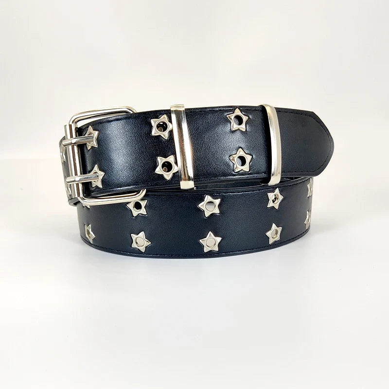 Women's Y2K Double-Hole Punk Belt - Adjustable Unisex Hip Hop Rock Style Punch-Free Waist Belt