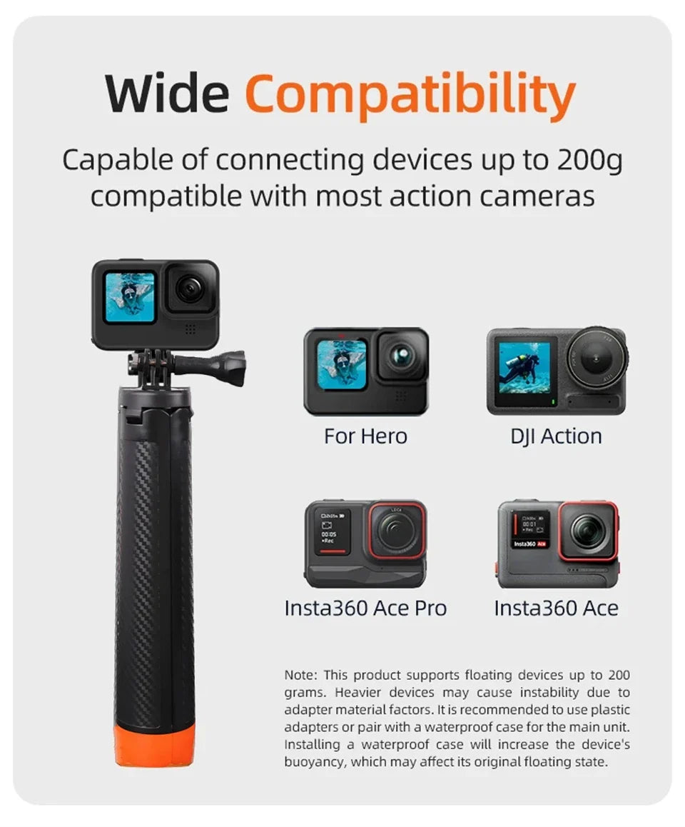 BSLIUFANG Underwater Buoyancy Pole Selfie Stick Tripod — Extendable Mount for GoPro, Insta360, DJI Osmo, and Sports Cameras