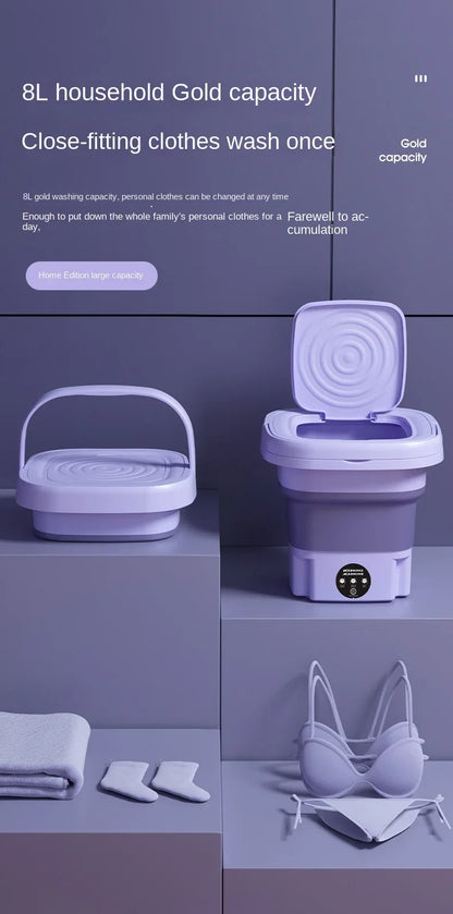 8L Portable Foldable Washing Machine – Mini Washer with Spin Dryer for Socks, Underwear & Panties