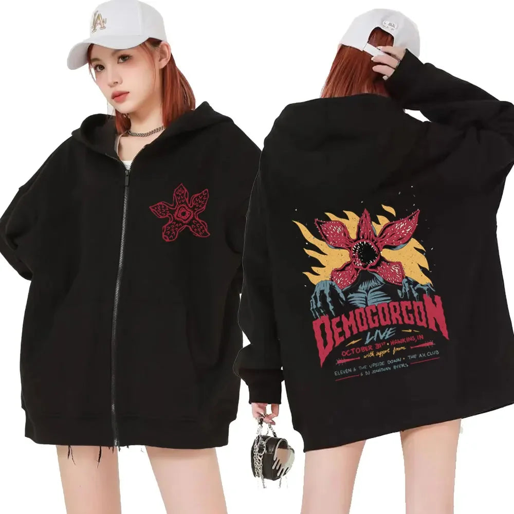 Eddie Munson Demogorgon Zipper Hoodie — Unisex Monster Print Harajuku Streetwear