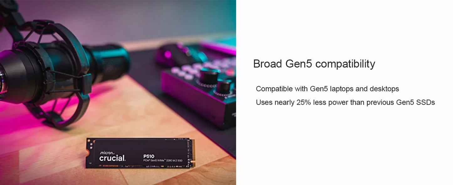 Crucial P510 Gen5 NVMe SSD – 1TB/2TB PCIe 5.0 M.2 2280 Internal Solid State Drive for Laptop & Desktop (OEM Pack)