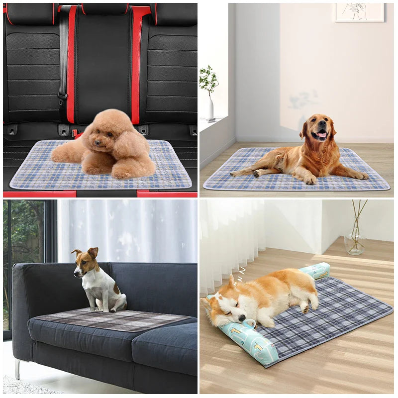 Washable Dog Pee Pad – Absorbent Reusable Plaid Pet Training Mat & Toilet Seat Cover (Home/Outdoor)