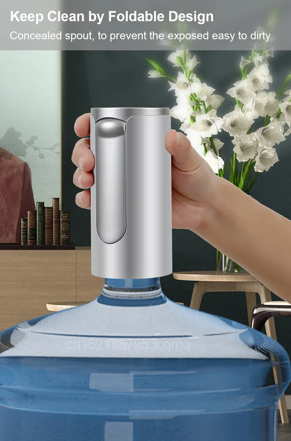 Electric Foldable Water Pump — Automatic Rechargeable Dispenser for 19L Gallon Bottles, Desktop Drinking Water Pump