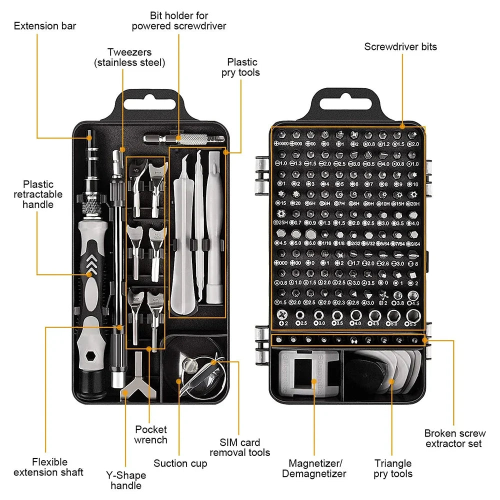 Precision Magnetic Screwdriver Set - Torx Hex Bit Kit for Mobile Phone Repair and Electronics Hand Tools