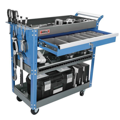 AIRAJ 3-Tier Rolling Tool Cart on Wheels - 440 lbs Capacity Storage for Garage & Warehouse, Available in Blue/Black/Red