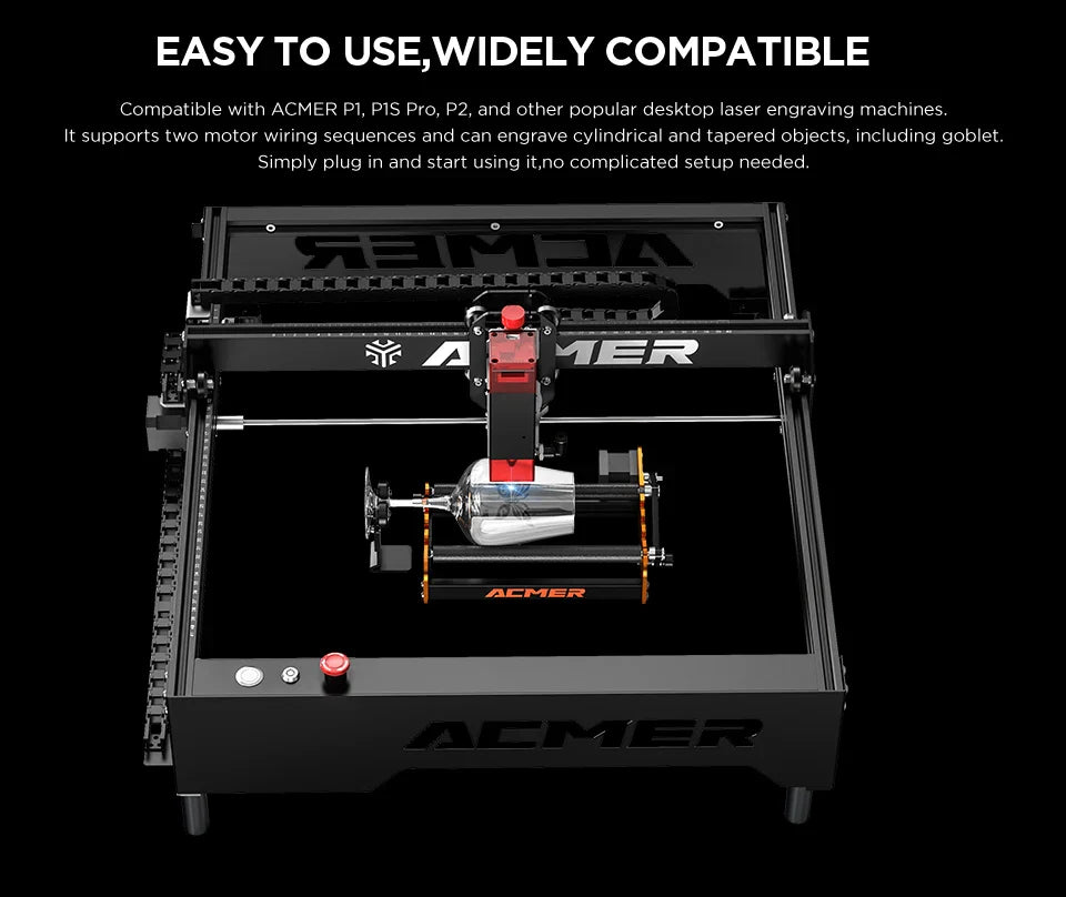 ACMER M2 Laser Rotary Roller – 360° Y-Axis Rotary for Laser Engraving & Cutting Cylindrical Objects