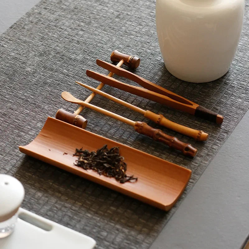 3/4/5Pcs Carbonized Bamboo Tea Set – Tea Clip, Teaspoon & Needle Pliers for Tea Ceremony