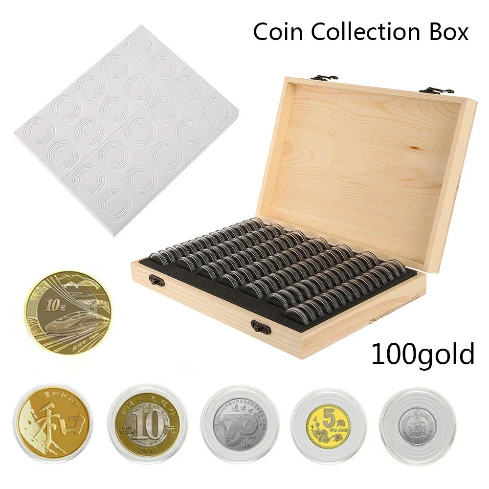 100pcs Clear Coin Capsules – Adjustable Universal Storage Box with Pads for Commemorative Coins & Medals