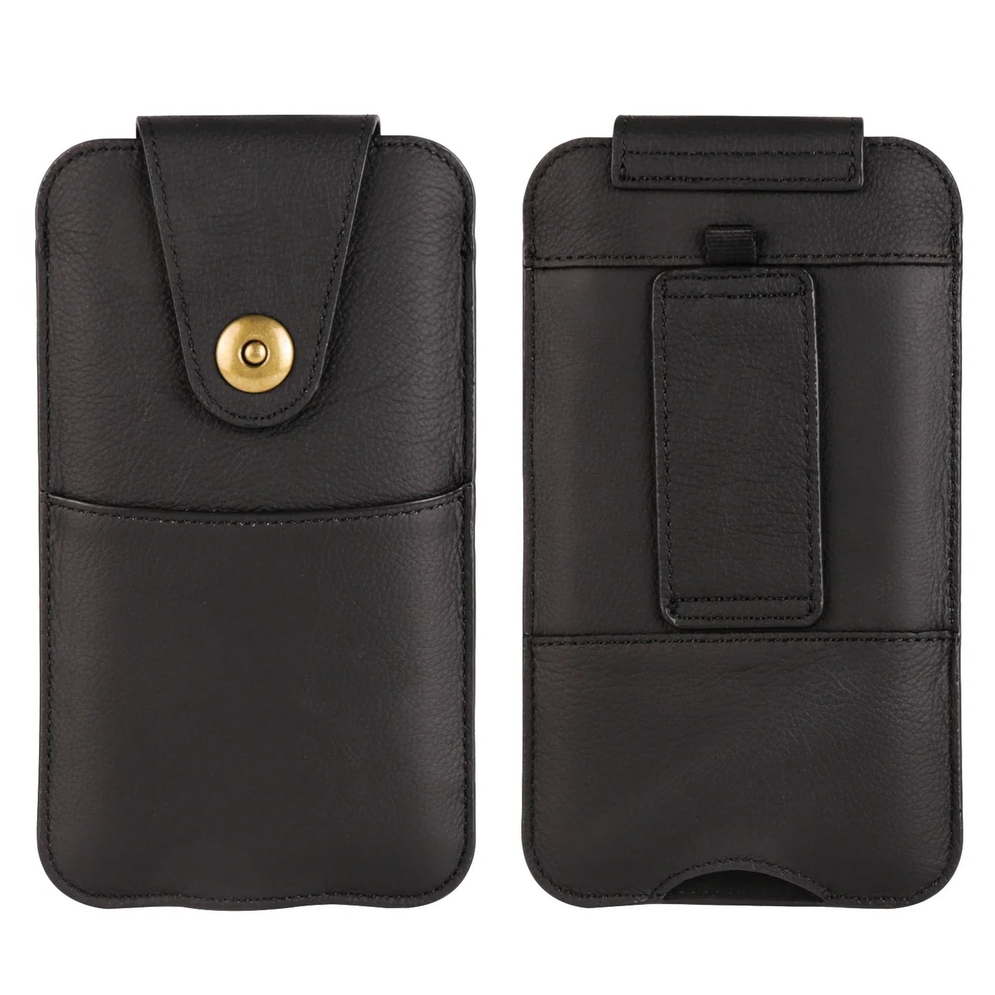 Genuine Cow Leather Phone Pouch – Men’s Waist Bag Holster for iPhone 7 to 16 Pro Max