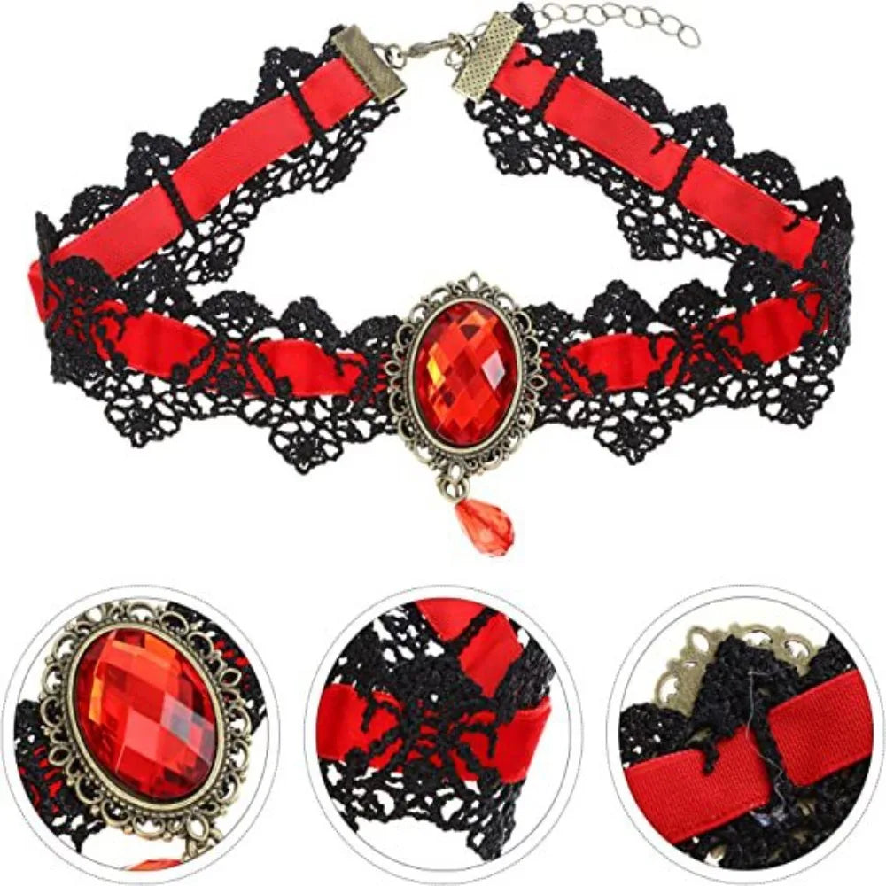 Vintage 925 Silver Gemstone Lace Pendant Necklace & Velvet Chain Choker with Matching Earrings – Elegant Fashion Jewelry Gift