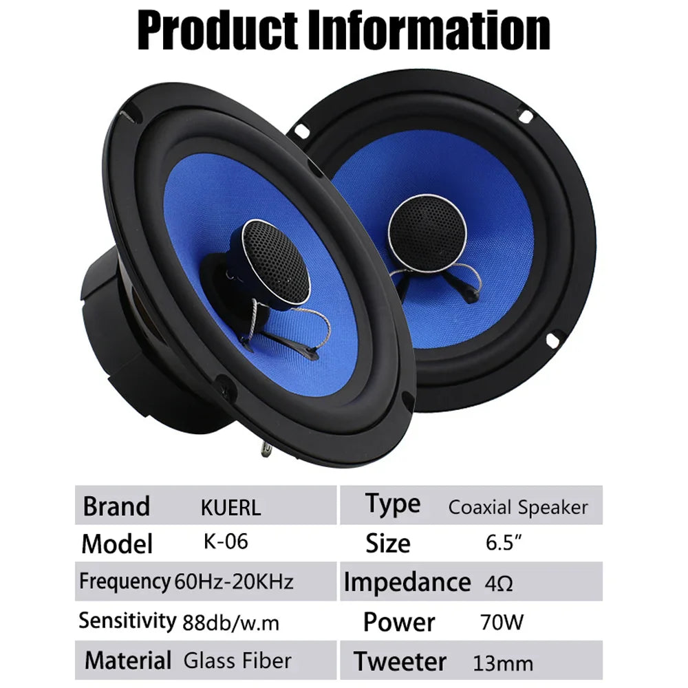 6.5 Inch Car HIFI Coaxial Speakers – Full Range Frequency, Auto Audio Stereo for Universal Car Audio Systems