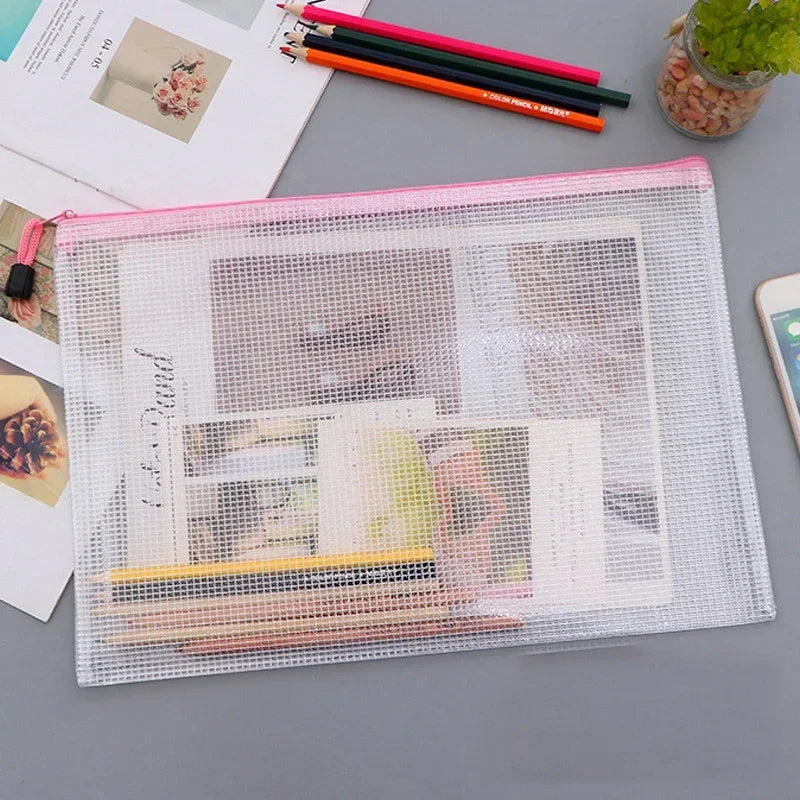 Mesh Zipper Document Bag Set - 3/5PCS A3 A4 A5 A6 Stationery Storage Pouches for School & Office Supplies