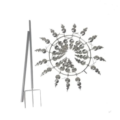 Metal Silvery 3D Wind Spinner — Circular Plate Outdoor Decoration for Garden, Courtyard & Patio