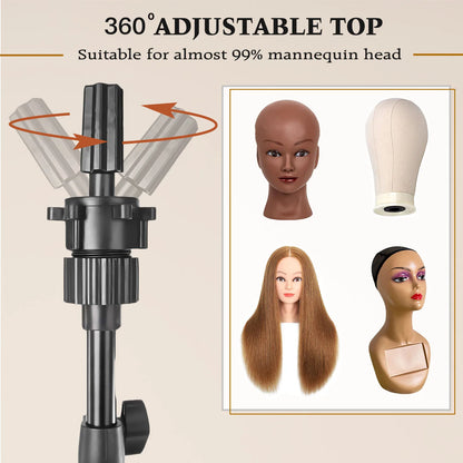 21-23 Inch Canvas Mannequin Head with Stand – Wig Display & Styling Head Tripod for Hairdressing