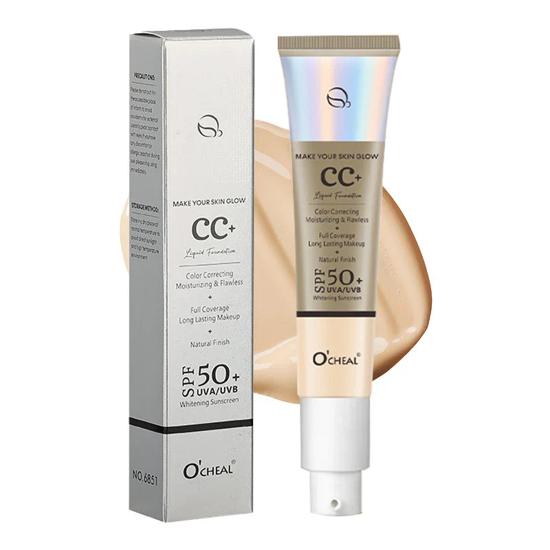 Ocheal CC Cream Foundation 30g SPF 50+ – Waterproof Moisturizing Concealer, Long-Lasting Brightening Makeup Primer with Sunscreen