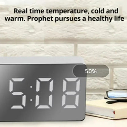 White LED Mirror Alarm Clock – USB Desktop Clock with Time Display, Snooze & Night Light for Home Decor