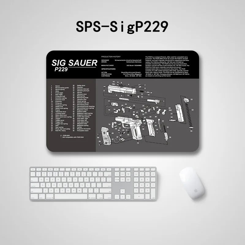 Gun Cleaning Mat with Parts Diagram & Instructions – Armorers Bench Mat, Mouse Pad, Repair & Build Tool for Glock 17, Beretta M9, 1911