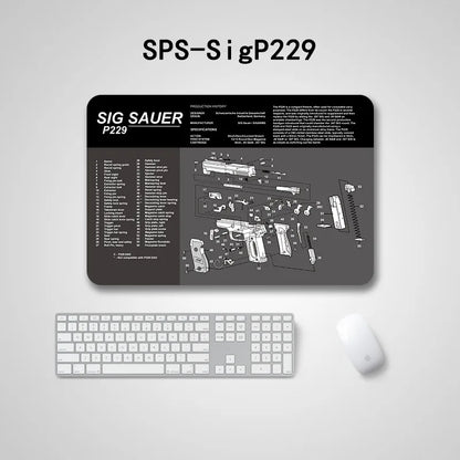 Gun Cleaning Mat with Parts Diagram & Instructions – Armorers Bench Mat, Mouse Pad, Repair & Build Tool for Glock 17, Beretta M9, 1911
