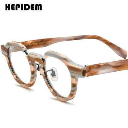 FONEX HEPIDEM Acetate Eyeglass Frames - Retro Round Vintage Eyewear for Men & Women