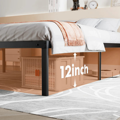 Metal Bed Frame with Storage – Twin, Full, Queen & King Size Platform with Steel Slat Support 350lbs