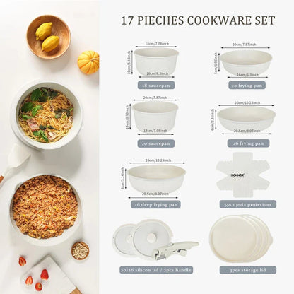 DONNOR Safe Nonstick Kitchen Cookware Set - Oven Safe Pots and Pans with Removable Handles