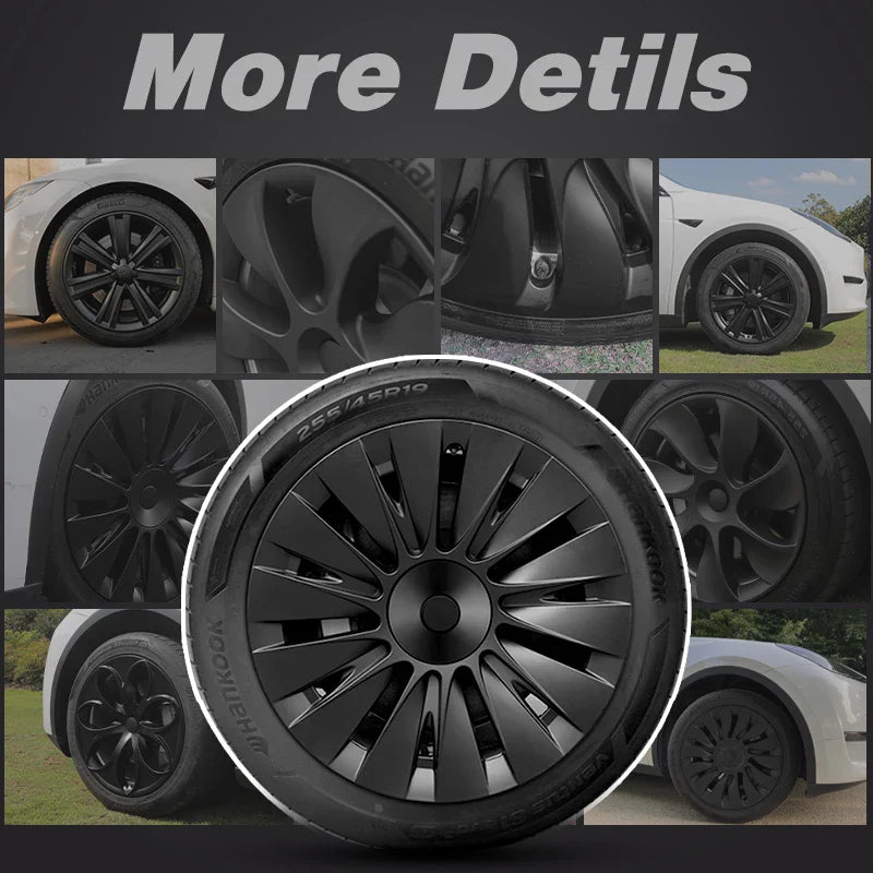 4PCS Tesla Model Y Full Coverage Wheel Covers - 19 Inch Hubcaps for 2019-2024 Vehicles, Blade Design - Automobile Replacement Accessories