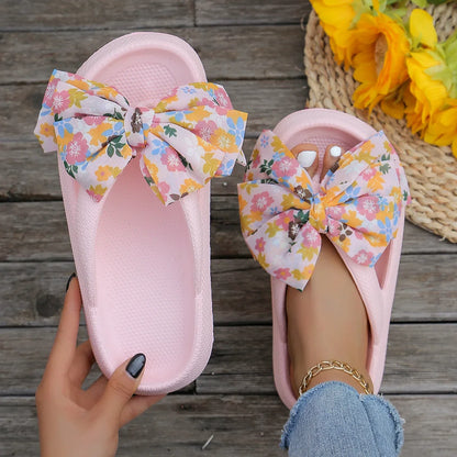 Women's Leopard Bow Flip Flops - Soft Thick-Soled Cloud Slippers for Summer Beach & Travel