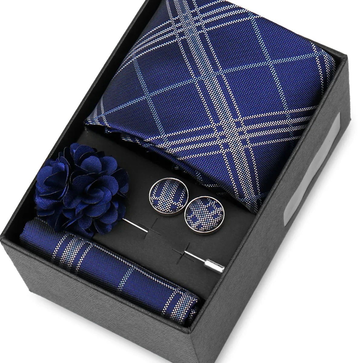 Elegant Men’s Necktie Gift Set - Fashion Tie with Handkerchief, Cufflinks & Brooch Pin Accessories for Business & Wedding
