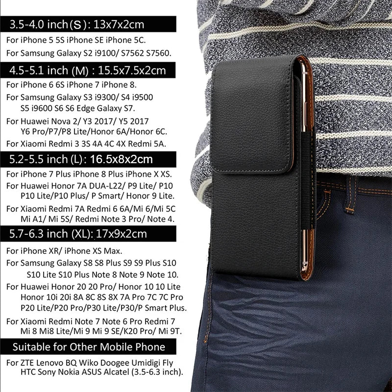 Universal Leather Waist Pack – Belt Clip Bag for iPhone, Samsung, Huawei, Xiaomi ( 3.5-6.3” Mobile Phone Pouch Holster )