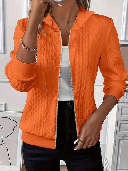 Women’s Solid Color Knitted Zip-Up Hooded Sweatshirt Jacket – Long Sleeve Slim Fit Casual Autumn Winter Warm Coat Hoodie