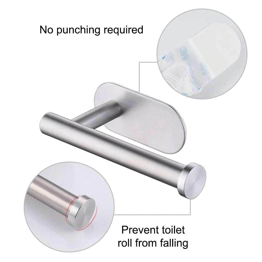 Stainless Steel Self-Adhesive Toilet Paper Holder: Wall-Mounted No Punching Tissue Dispenser for Bathroom & Kitchen - Convenient Roll Holder