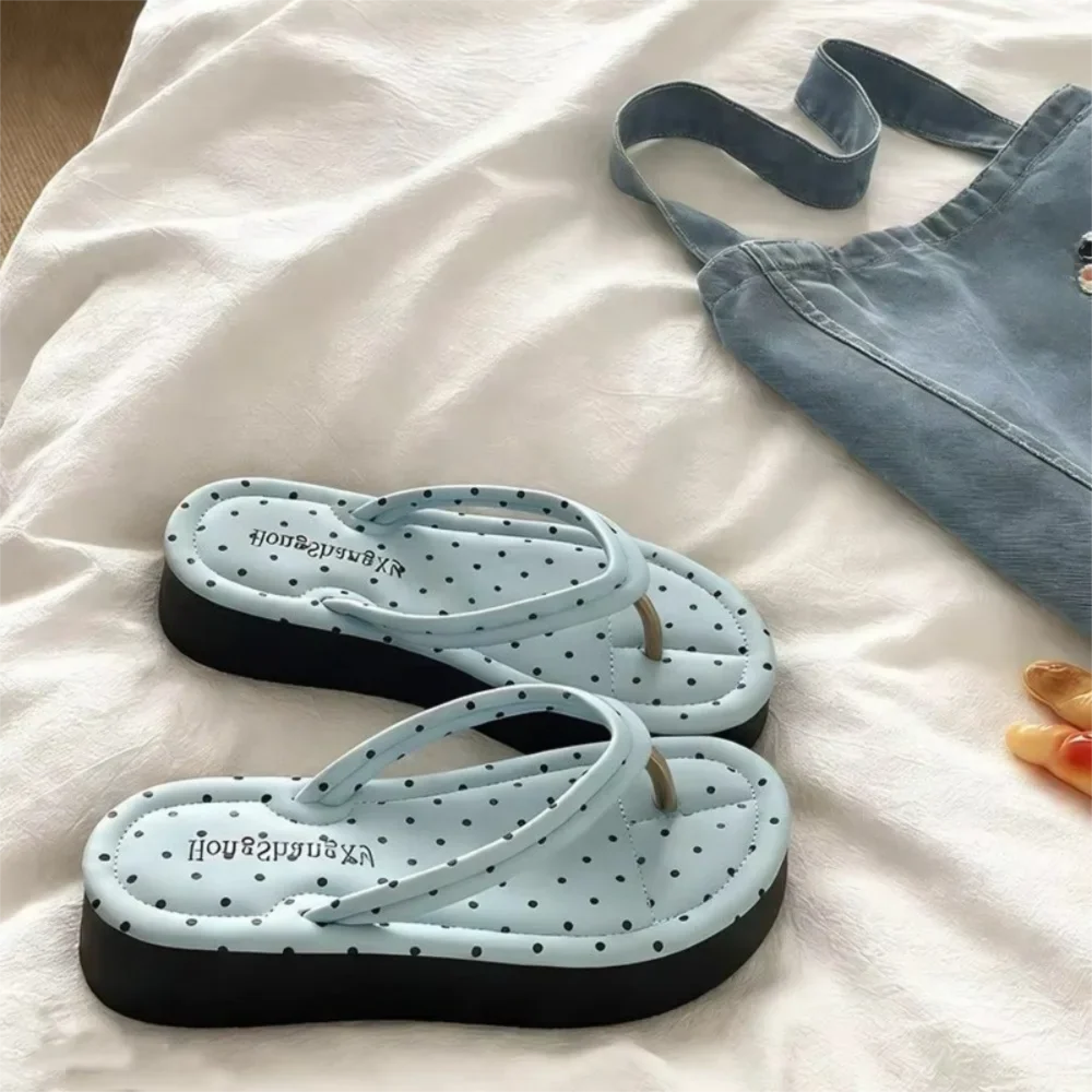 Polka Dot Platform Flip Flops - Thick Sole Breathable Non-Slip Summer Beach Sandals