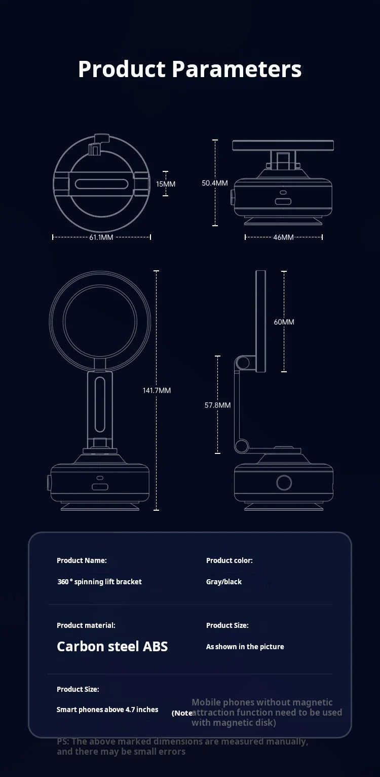 Magnetic Vacuum Adsorption Car Mount – Foldable 360° Rotating Aluminum Alloy Phone Holder for Smartphones