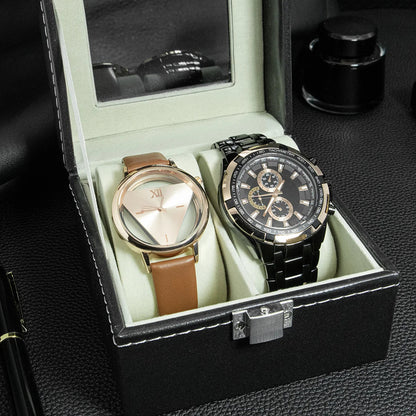 PU Leather Watch Display Box — Glass Top Storage Organizer with Slots for Men’s Watches, Perfect Gift